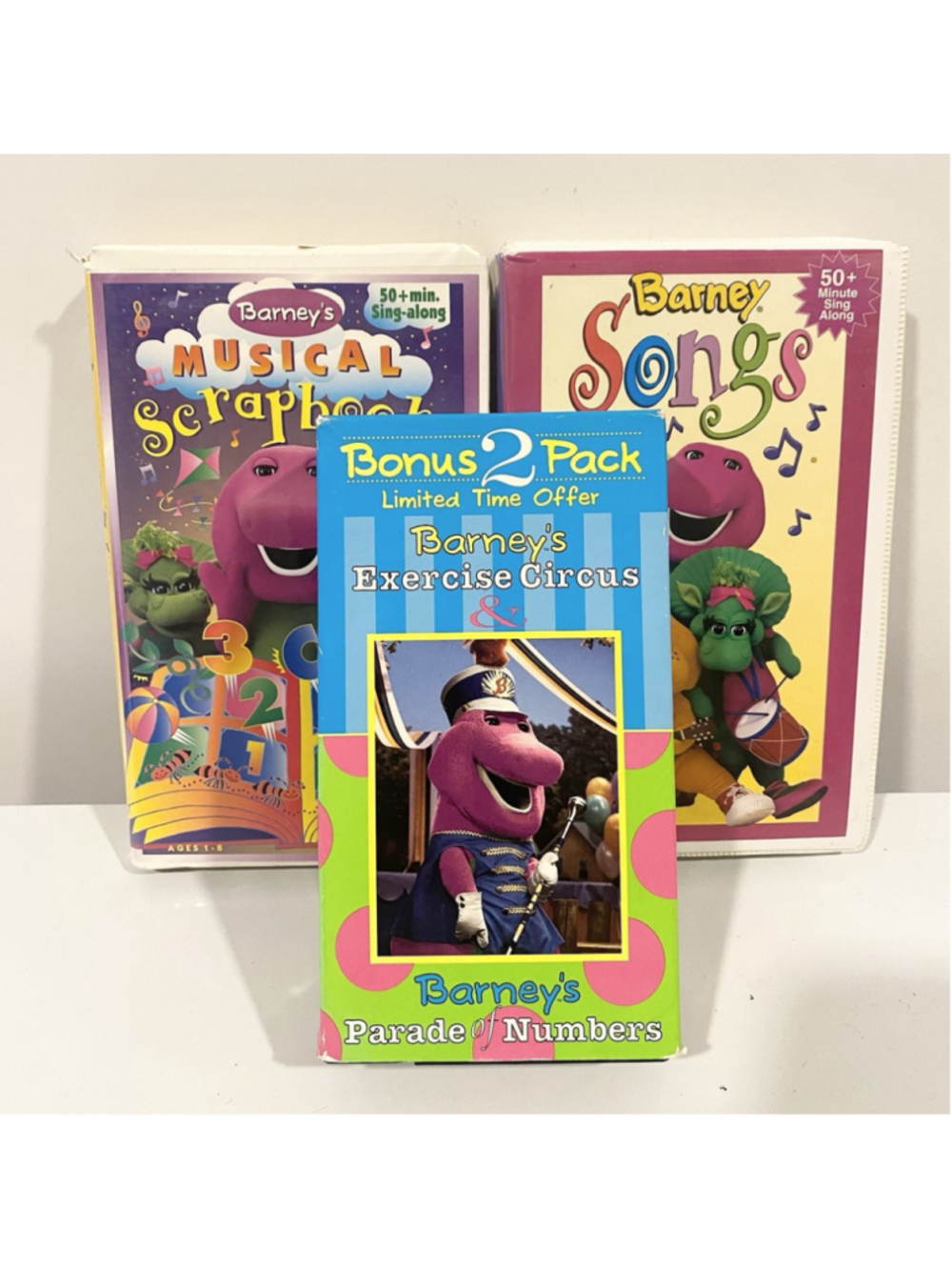 Vintage Barney VHS Tape Lot Musical Scrapbook Songs Exercise Circus 3 Tape Set